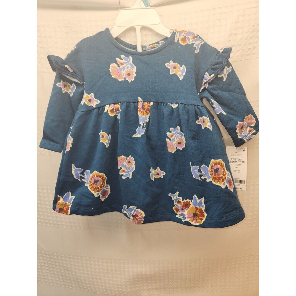Carters Dress Girls Baby 6 Months Long Sleeve Floral Ruffle Blue Casual 5126